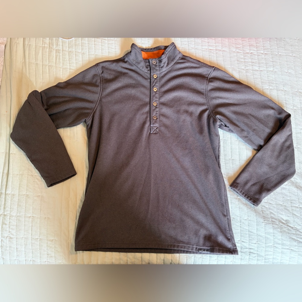 Columbia Men's Long Sleeve Henley Shirt - Gray with Orange Trim